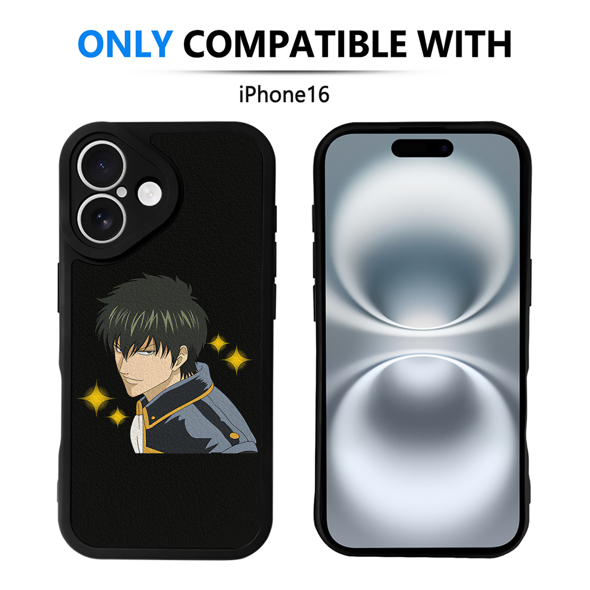 （画像用） ぎんたま 坂田銀時（さかたぎんとき） 神楽 志村新八（しむら しんぱち） GINTAMA Sakata Gintoki Kagura Shimura Shinpachi 【iPhone 16シリーズ対応】シリコンスマホケース（レザー調） 材質：シリコン